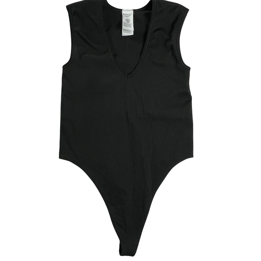 Athleta Ribbed V Neck‎ Bodysuit Black Sleeveless Stretch Womens M